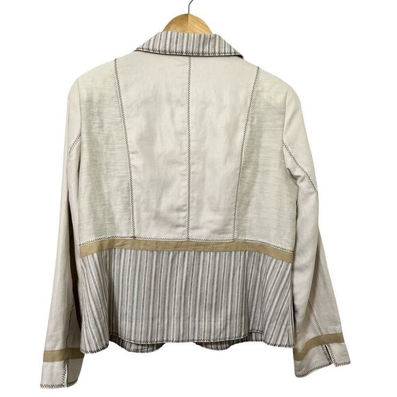 Coldwater Creek Linen Blend Mixed Media Blazer Size 16 Ivory Artsy‎ Coastal - Picture 2 of 10
